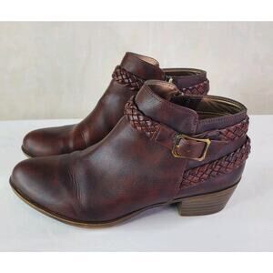 LifeStride Boots 8.5 WIDE Brown Adriana Buckle Ankle Bootie Faux Leather Comfort